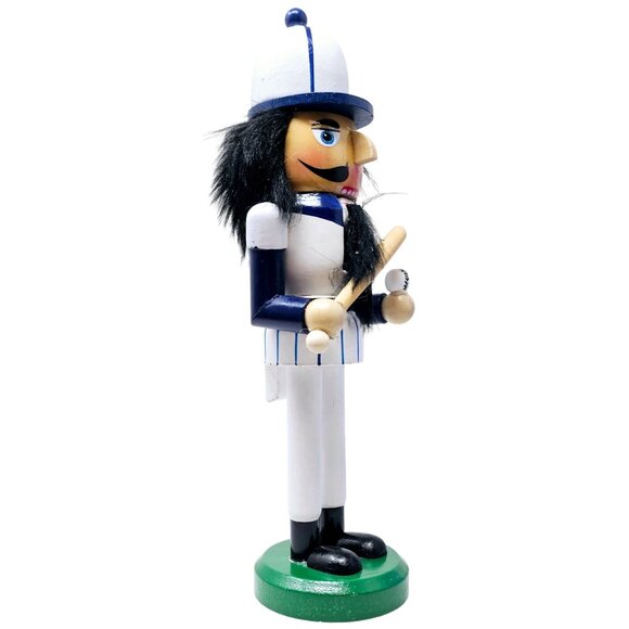 Baseball Player Blue White Uniform Bat Ball Christmas 10" Nutcracker - Picture 3 of 5
